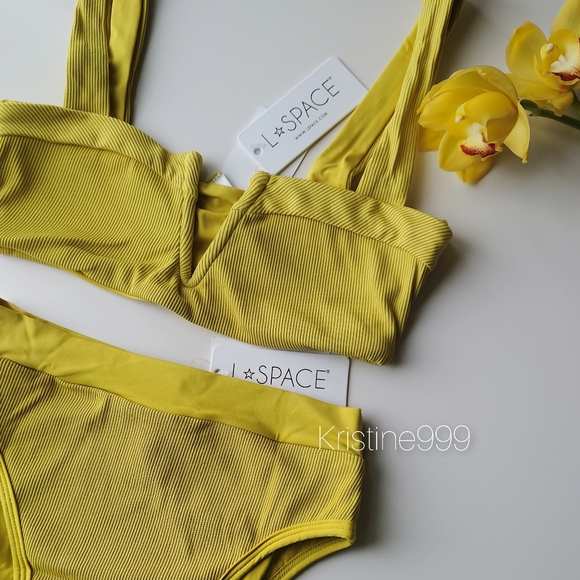 L*Space Lee Lee Top Frenchi Bottom Bikini Set in Apple Green Yellow Lime - Picture 9 of 12